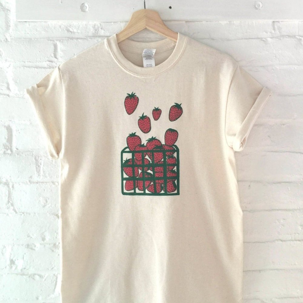 Strawberry Shirt, Screen Print T-Shirt, Graphic Tee, Foodie Clothing Gift